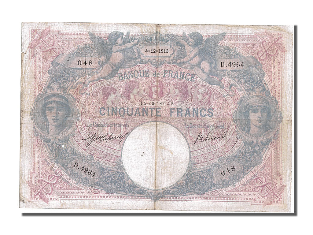 Banknote, France, 50 Francs, 50 F 1889-1927 ''Bleu et Rose'', 1913, 1913-12-04