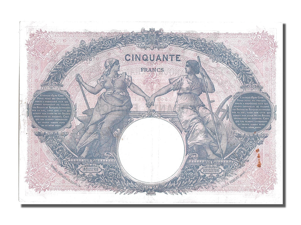 France, 50 Francs, 50 F 1889-1927 ''Bleu et Rose'', 1918, KM #64e, 1918-06-22,..