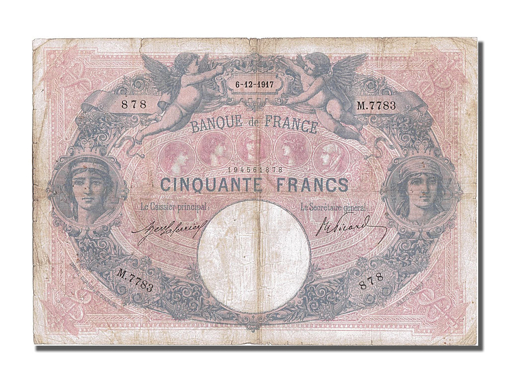 Banknote, France, 50 Francs, 50 F 1889-1927 ''Bleu et Rose'', 1917, 1917-12-06