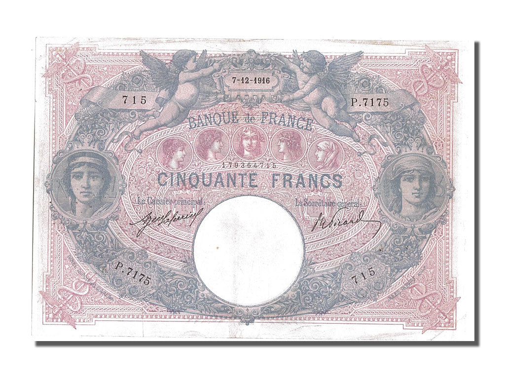 France, 50 Francs, 50 F 1889-1927 ''Bleu et Rose'', 1916, KM #64e, 1916-12-07,..