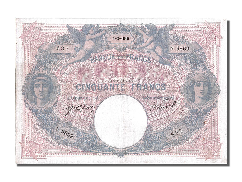 Francia, 50 Francs, 50 F 1889-1927 ''Bleu et Rose'', 1915, KM:64e, 1915-02-04...