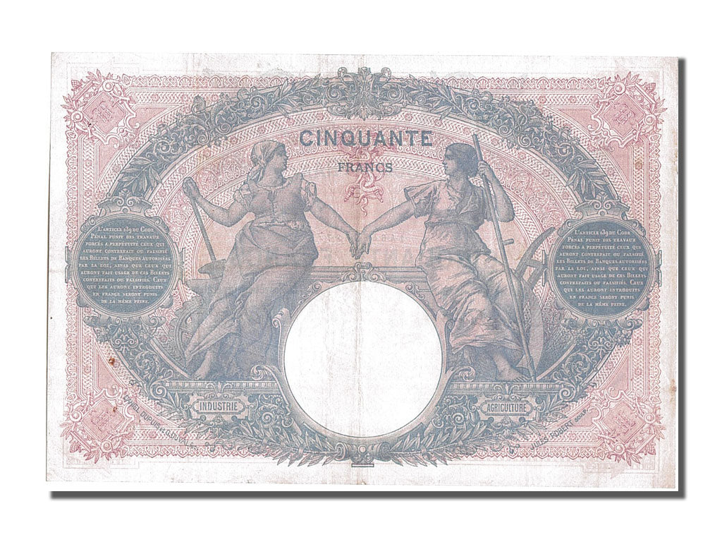 Francia, 50 Francs, 50 F 1889-1927 ''Bleu et Rose'', 1915, KM:64e, 1915-02-04...