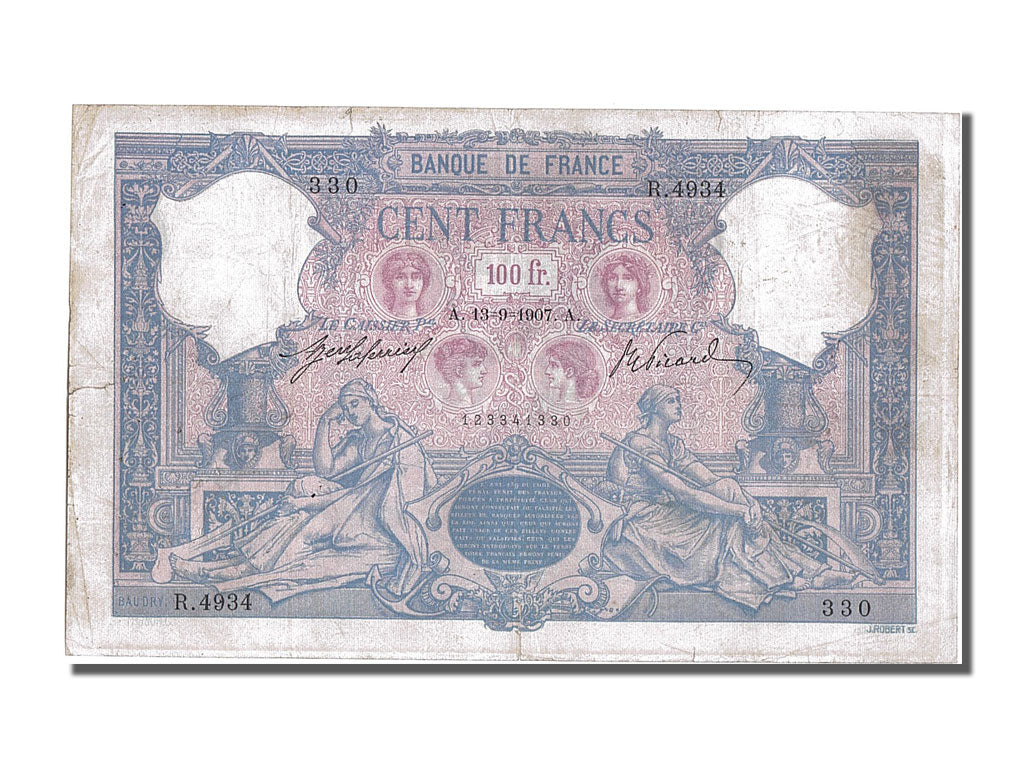 Banknote, France, 100 Francs, 100 F 1888-1909 ''Bleu et Rose'', 1907