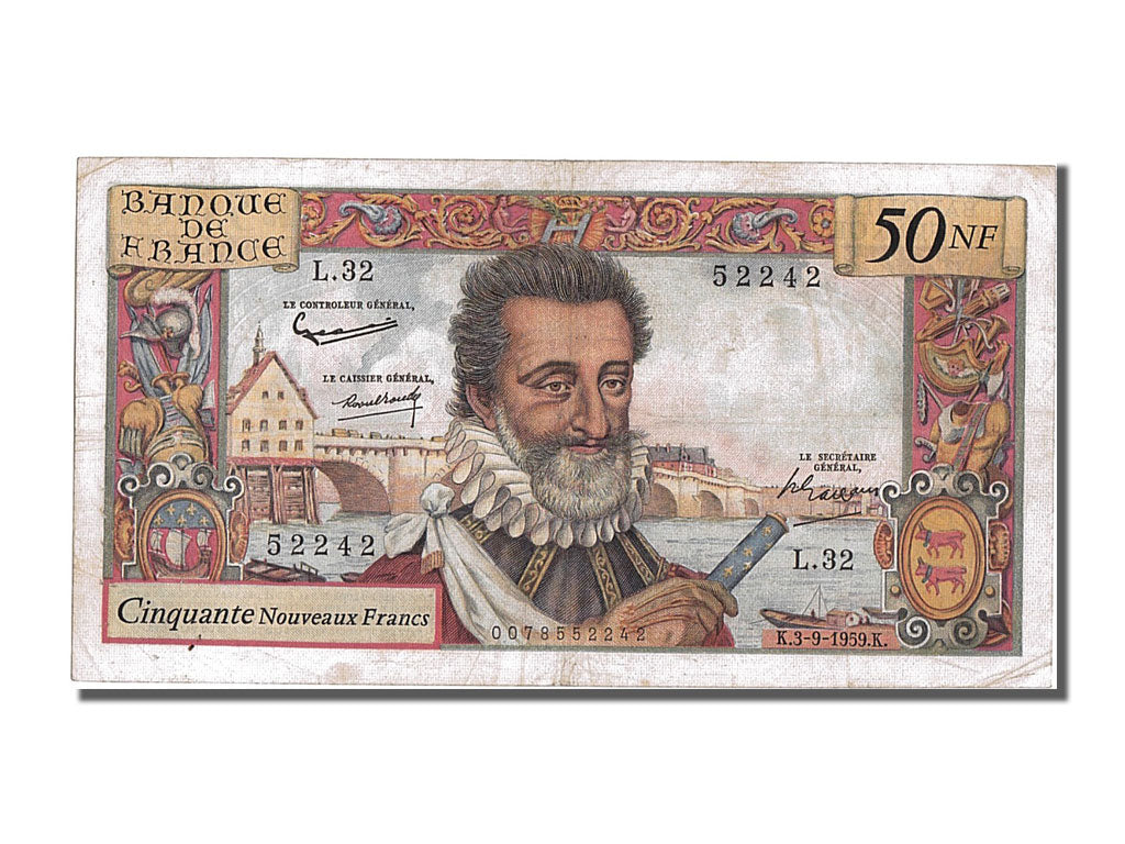 France, 50 Nouveaux Francs, 50 NF 1959-1961 ''Henri IV'', 1959, KM #143a,...