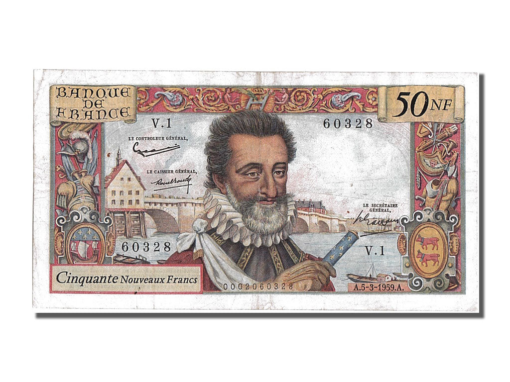 France, 50 Nouveaux Francs, 50 NF 1959-1961 ''Henri IV'', 1959, KM #143a,...