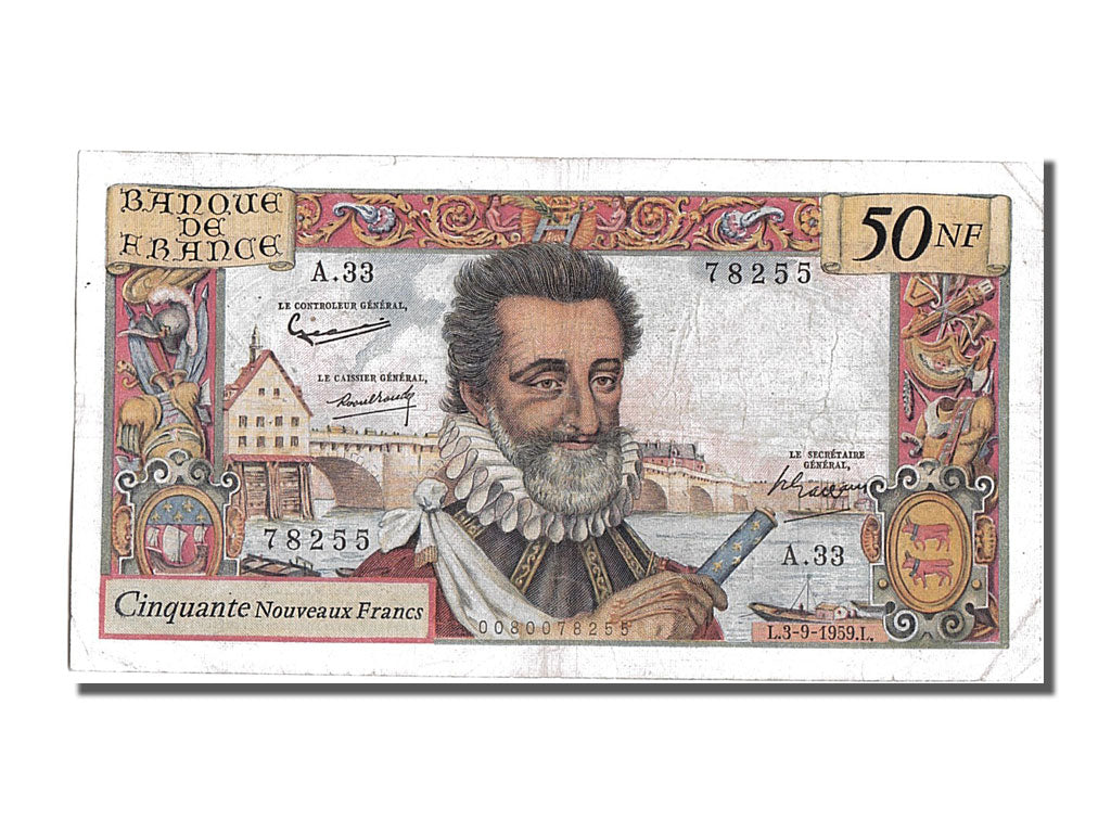 France, 50 Nouveaux Francs, 50 NF 1959-1961 ''Henri IV'', 1959, KM #143a,...