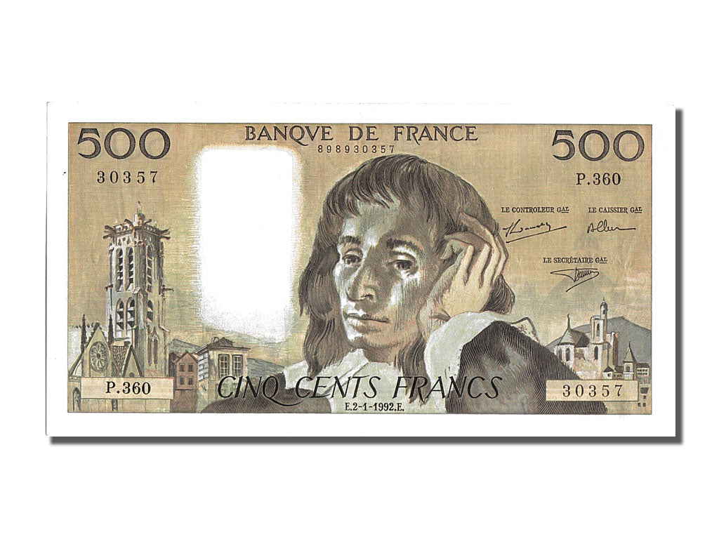 France, 500 Francs, 500 F 1968-1993 ''Pascal'', 1992, KM #156i, 1992-01-02,...