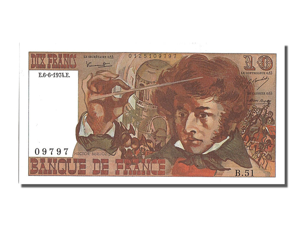 Biljet, Frankrijk, 10 Francs, 10 F 1972-1978 ''Berlioz'', 1974, 1974-06-06, SPL