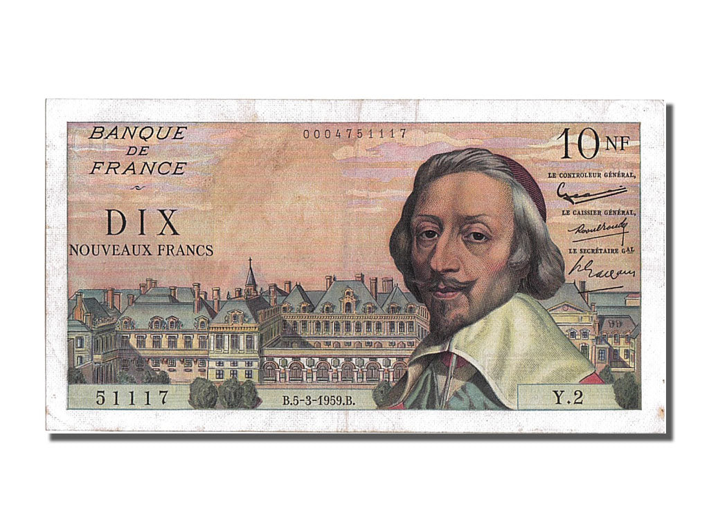 France, 10 Nouveaux Francs, 10 NF 1959-1963 ''Richelieu'', 1959, KM #142a,...