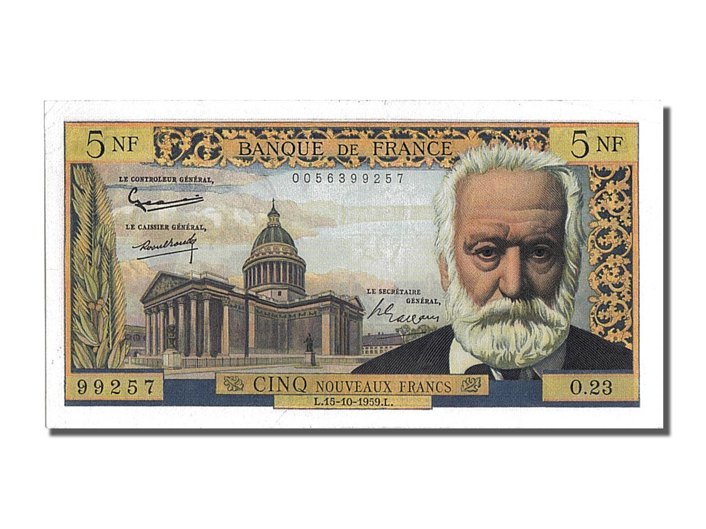 France, 5 Nouveaux Francs, 5 NF 1959-1965 ''Victor Hugo'', 1959, KM #141a,...