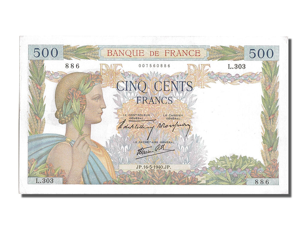 Francia, 500 Francs, 500 F 1940-1944 ''La Paix'', 1940, KM:95a, 1940-05-16, S...