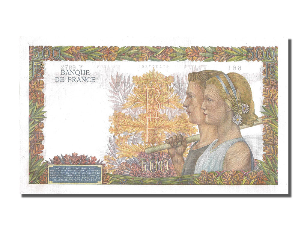 France, 500 Francs, 500 F 1940-1944 ''La Paix'', 1942, KM #95b, 1942-10-01,...