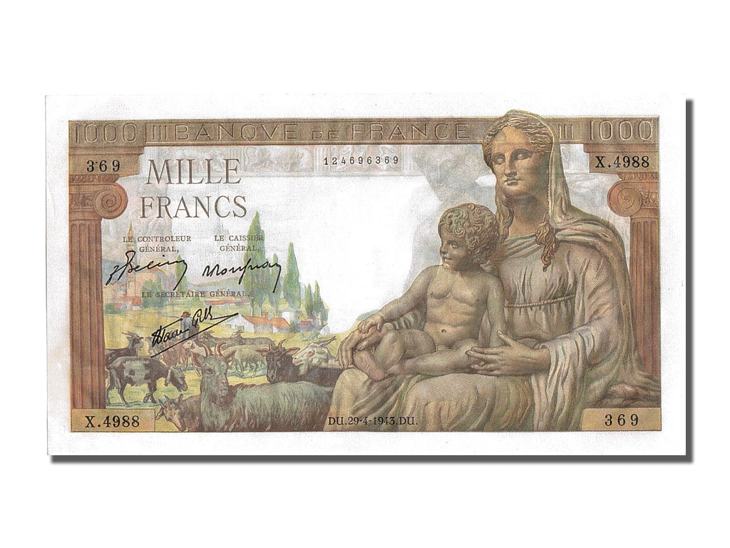 Banknote, France, 1000 Francs, 1 000 F 1942-1943 ''Déesse Déméter'', 1943