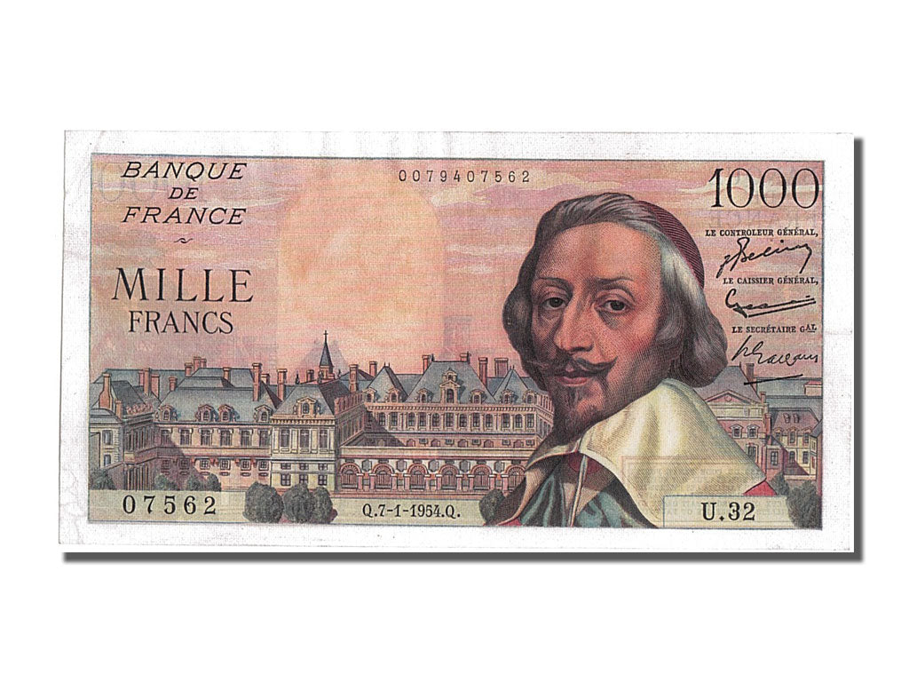 Billete, Francia, 1000 Francs, 1 000 F 1953-1957 ''Richelieu'', 1954