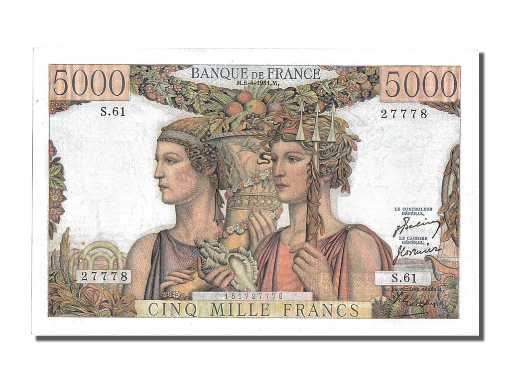 Biljet, Frankrijk, 5000 Francs, 5 000 F 1949-1957 ''Terre et Mer'', 1951