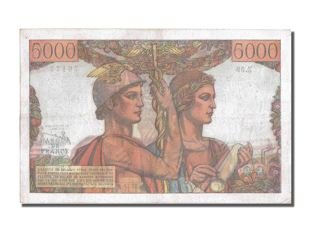 France, 5000 Francs, 5 000 F 1949-1957 ''Terre et Mer'', 1951, KM #131b,...