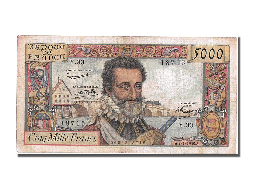FRANCE, 5000 Francs, 5 000 F 1957-1958 ''Henri IV'', 1958, 1958-01-02,...