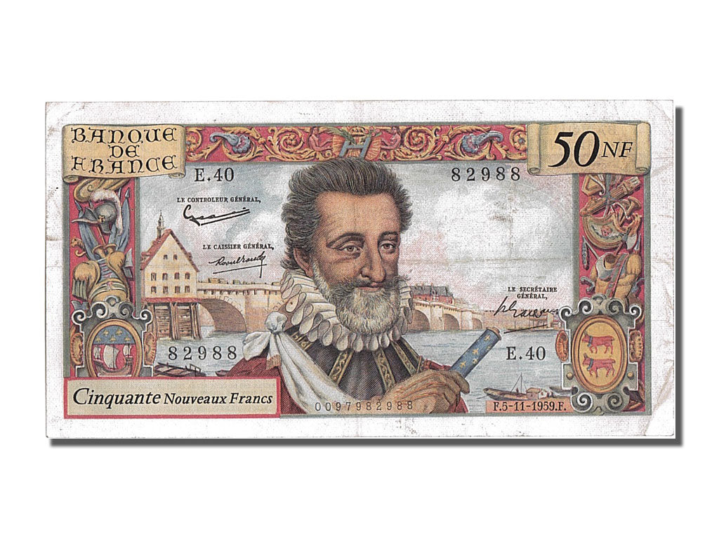 Billete, Francia, 50 Nouveaux Francs, 50 NF 1959-1961 ''Henri IV'', 1959
