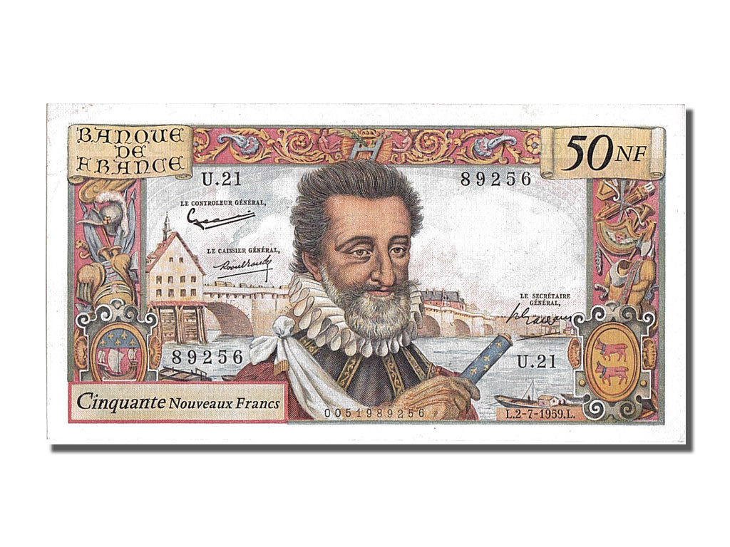 France, 50 Nouveaux Francs, 50 NF 1959-1961 ''Henri IV'', 1959, KM #143a,...