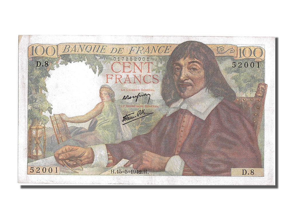 FRANCE, 100 Francs, 100 F 1942-1944 ''Descartes'', 1942, 1942-05-15, AU(55-58),.