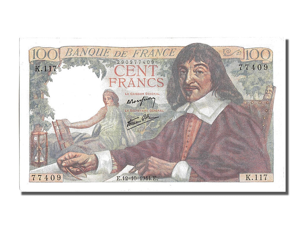 FRANCE, 100 Francs, 100 F 1942-1944 ''Descartes'', 1944, 1944-10-12, UNC(63),...