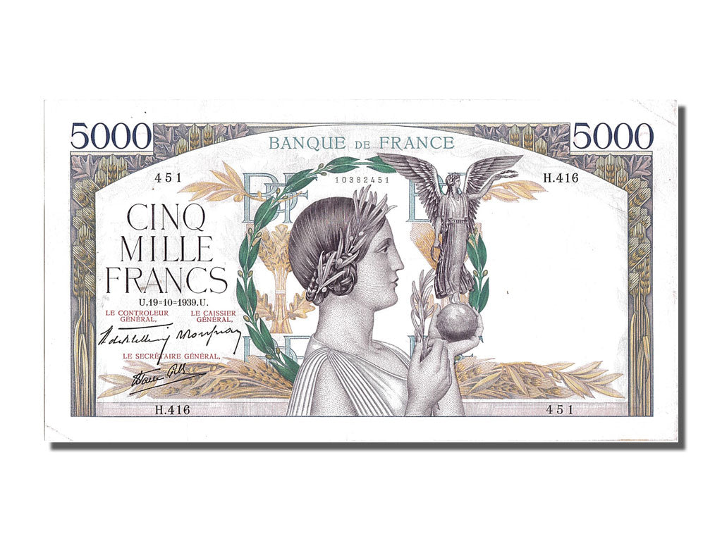 France, 5000 Francs, 5 000 F 1934-1944 ''Victoire'', 1939, KM #97a, 1939-10-19,.