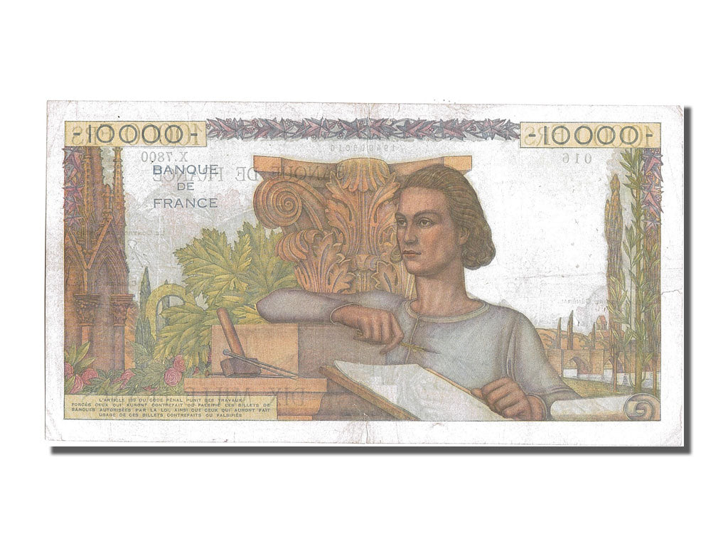 France, 10,000 Francs, 10 000 F 1945-1956 ''Génie Français'', 1954, KM #132d, 19