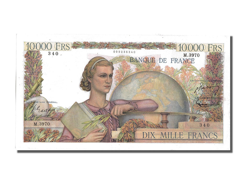 Francia, 10,000 Francs, 10 000 F 1945-1956 ''Génie Français'', 1953, KM:132...