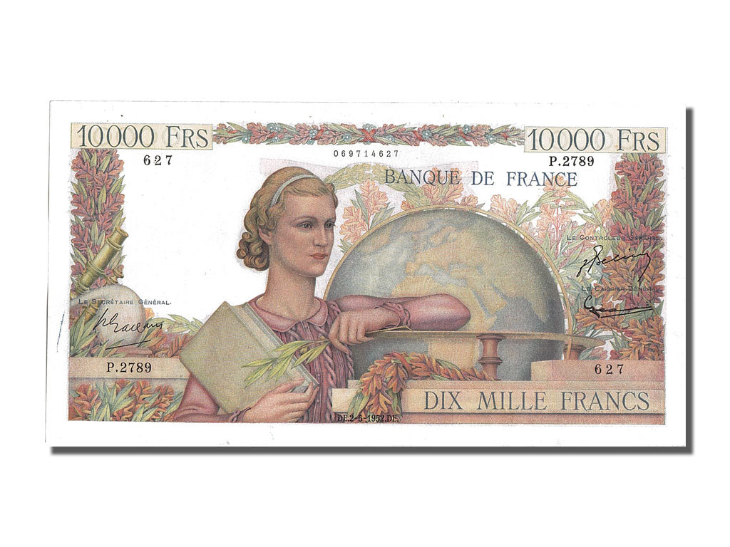 France, 10,000 Francs, 10 000 F 1945-1956 ''Génie Français'', 1952, KM #132d, 19