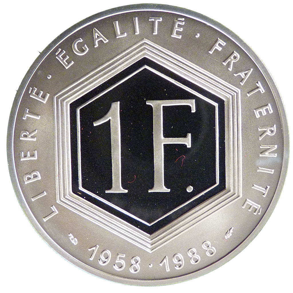 FRANCE, 1 Franc, 1988, MS(65-70), Silver, 37, Gadoury #476, 22.20