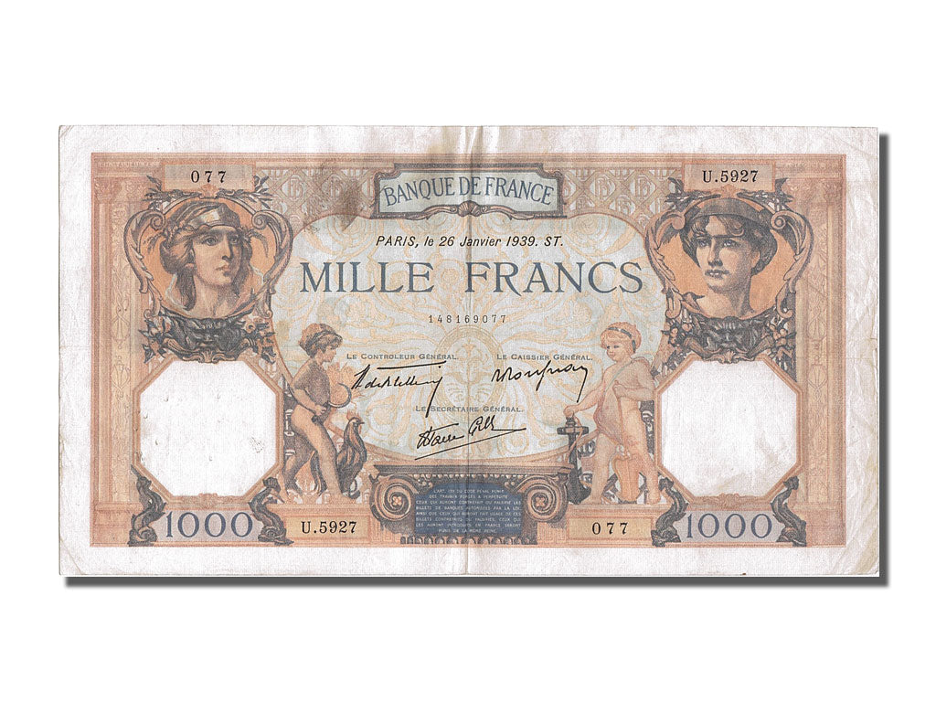 Francia, 500 Francs, 1 000 F 1927-1940 ''Cérès et Mercure'', 1939, KM:88c,...