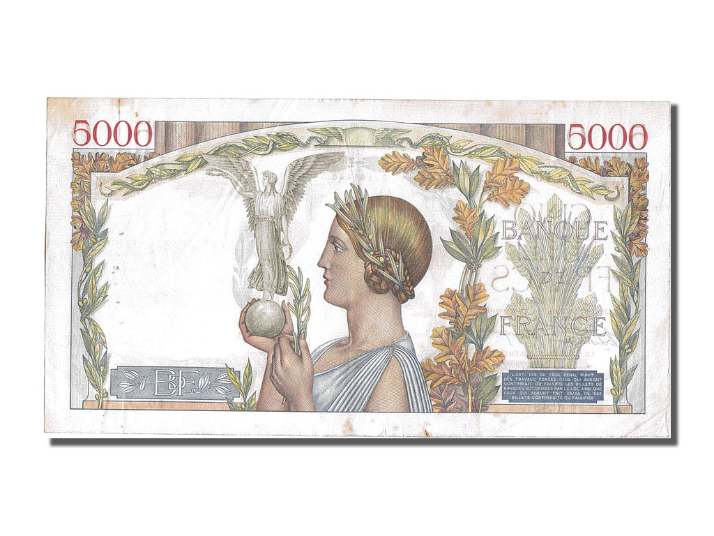France, 5000 Francs, 5 000 F 1934-1944 ''Victoire'', 1938, KM #91, 1938-10-13,..