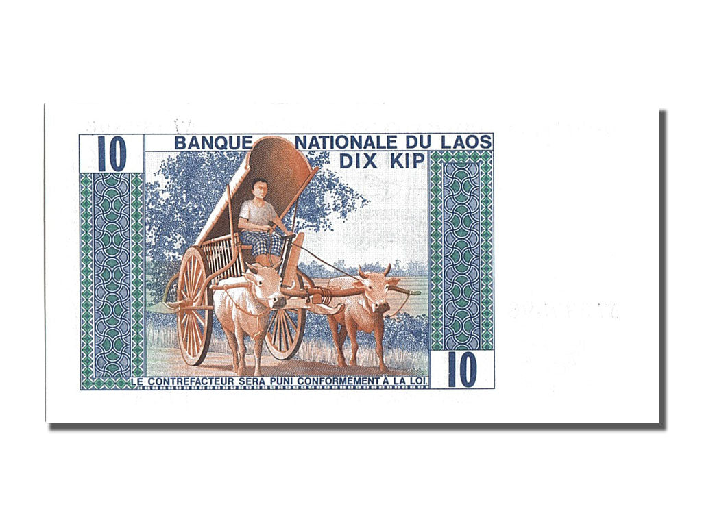 Biljet, Laos, 10 Kip, 1974, NIEUW