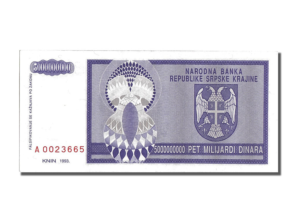 Billet, Croatie, 5 Milliard Dinara, 1993, NEUF