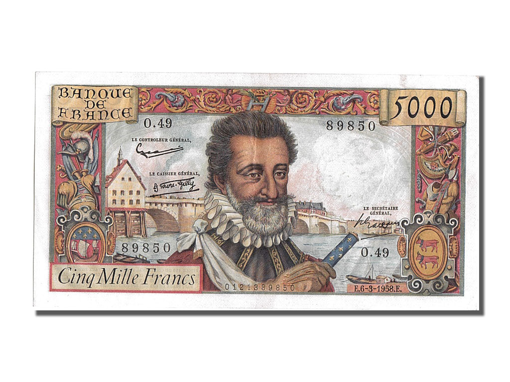 Francia, 5000 Francs, 5 000 F 1957-1958 ''Henri IV'', 1958, KM:135a, 1958-03-...