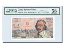 France, 10 Nouveaux Francs on 1000 Francs, 1955-1959 Overprinted with...