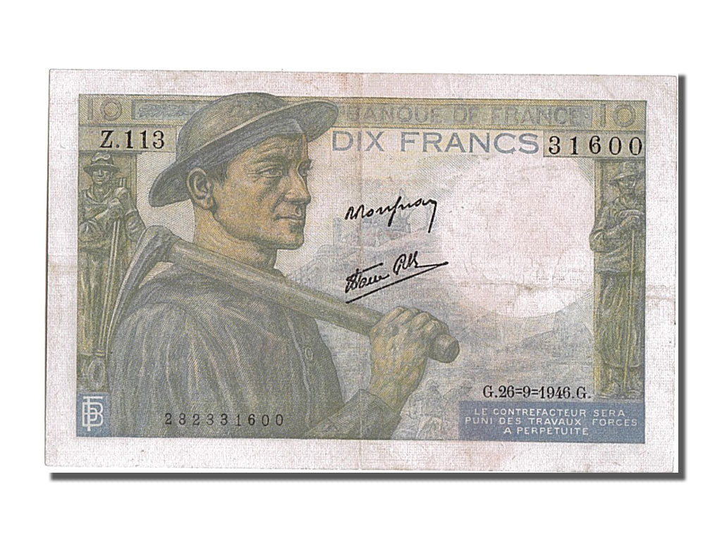 France, 10 Francs, 10 F 1941-1949 ''Mineur'', 1946, KM #99e, 1946-09-26,...