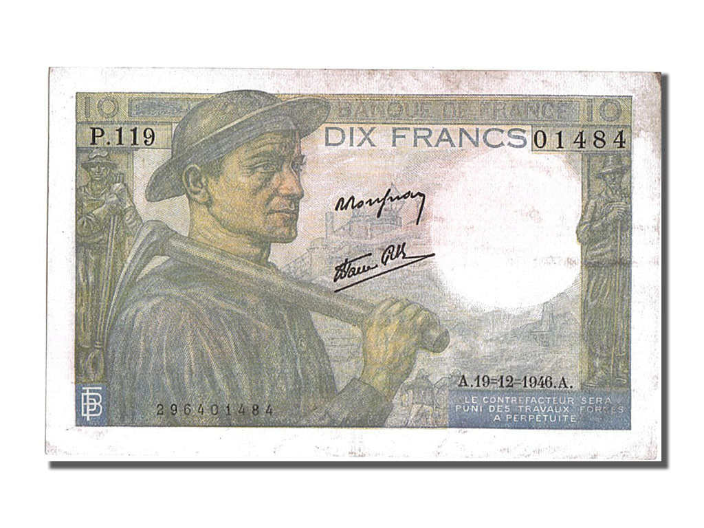 France, 10 Francs, 10 F 1941-1949 ''Mineur'', 1946, KM #99e, 1946-12-19,...