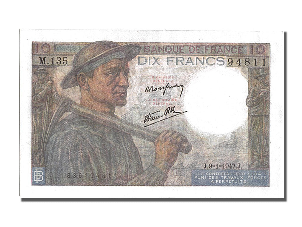 France, 10 Francs, 10 F 1941-1949 ''Mineur'', 1947, KM #99e, 1947-01-09,...