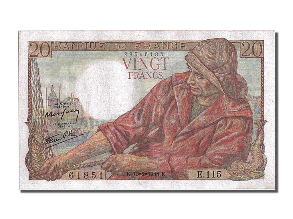 Banknote, France, 20 Francs, 20 F 1942-1950 ''Pêcheur'', 1944, 1944-02-10