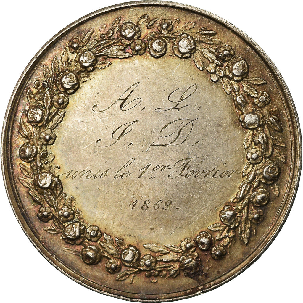 France, Medal, Noces , Mariage, Religions & beliefs, 1869, Montagny, AU(55-58)