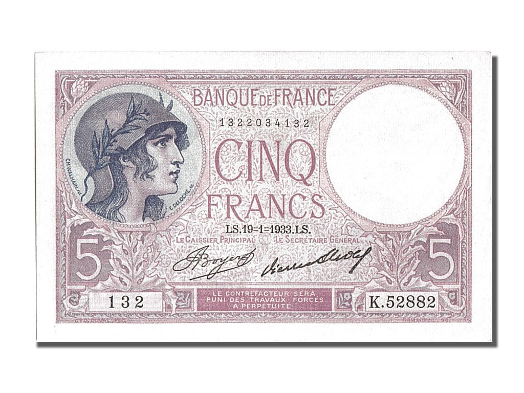 Banknote, France, 5 Francs, 5 F 1917-1940 ''Violet'', 1933, 1933-01-19