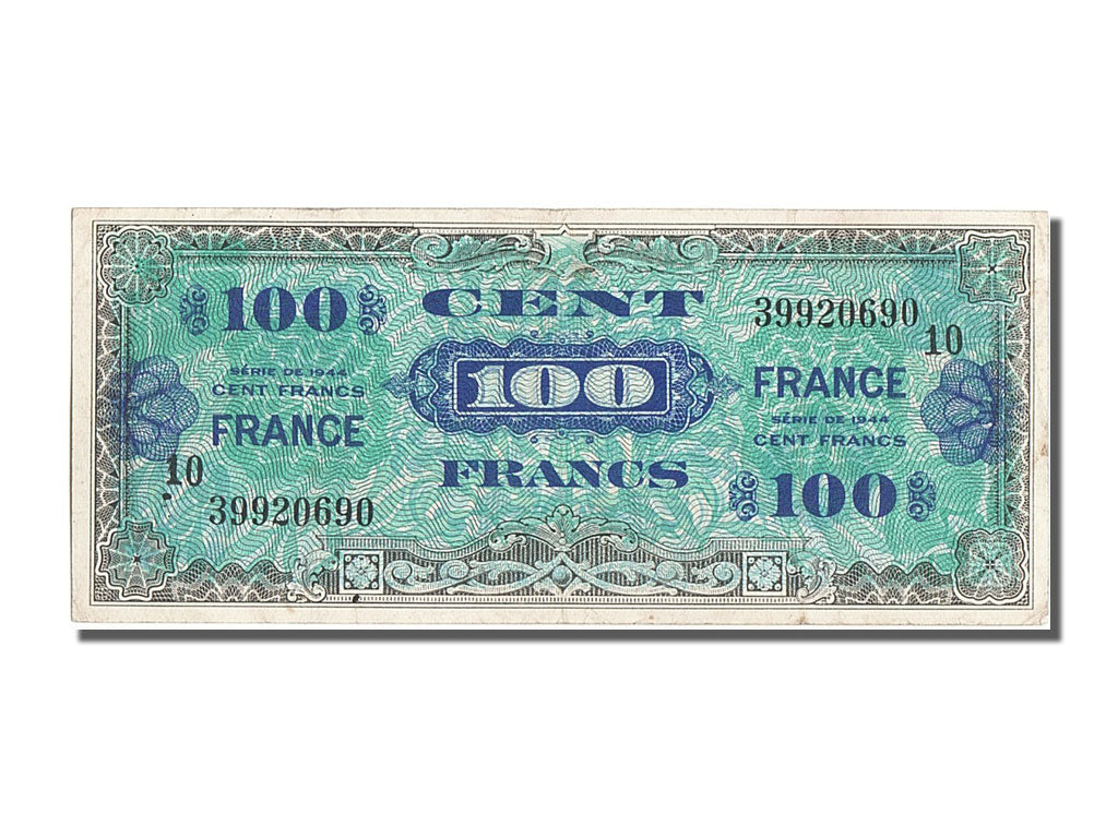 France, 100 Francs, 1945 Verso France, 1944, KM #123e, AU(50-53), 3992069010,...