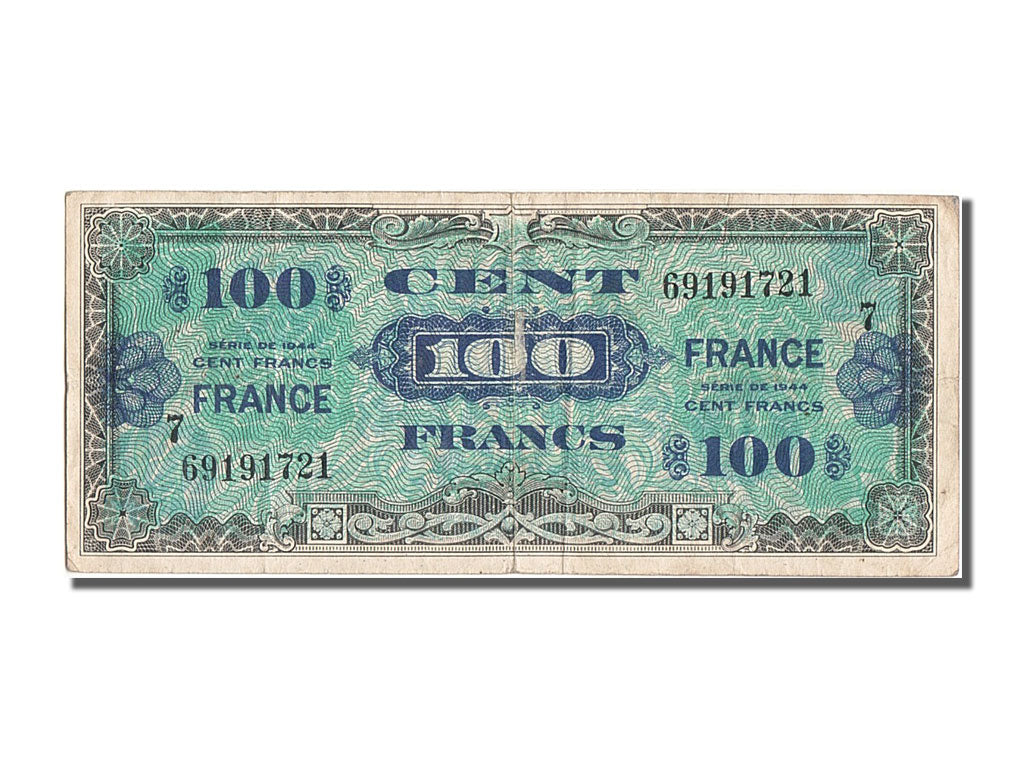 France, 100 Francs, 1945 Verso France, 1944, KM #123c, EF(40-45), 69191721,...