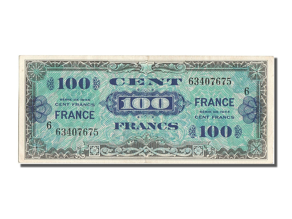 France, 100 Francs, 1945 Verso France, 1944, KM #123c, AU(55-58), 634076756,...