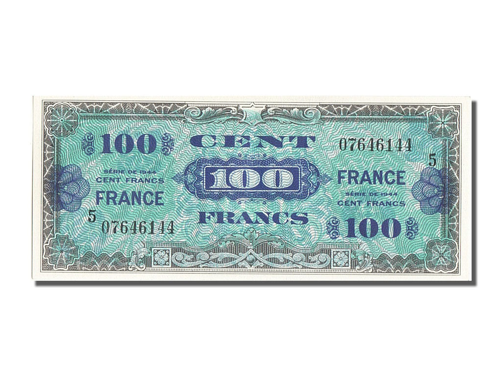 France, 100 Francs, 1945 Verso France, 1944, KM #123c, UNC(65-70), 056461445,...