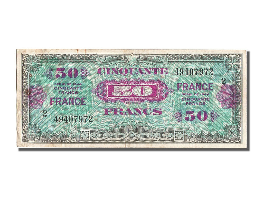 France, 50 Francs, 1945 Verso France, 1944, KM #122b, EF(40-45), 49407972,...