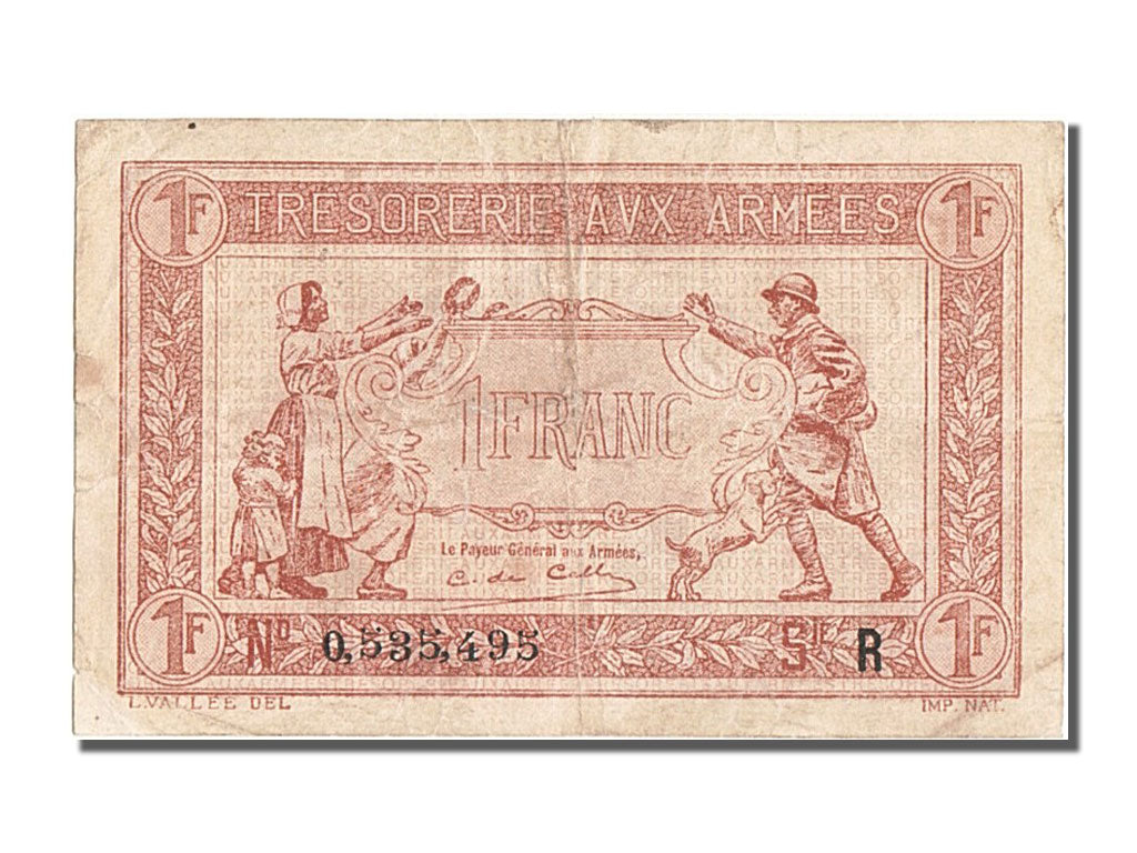 FRANCE, 1 Franc, 1917-1919 Army Treasury, 1919, EF(40-45), 0535495, Fayette...