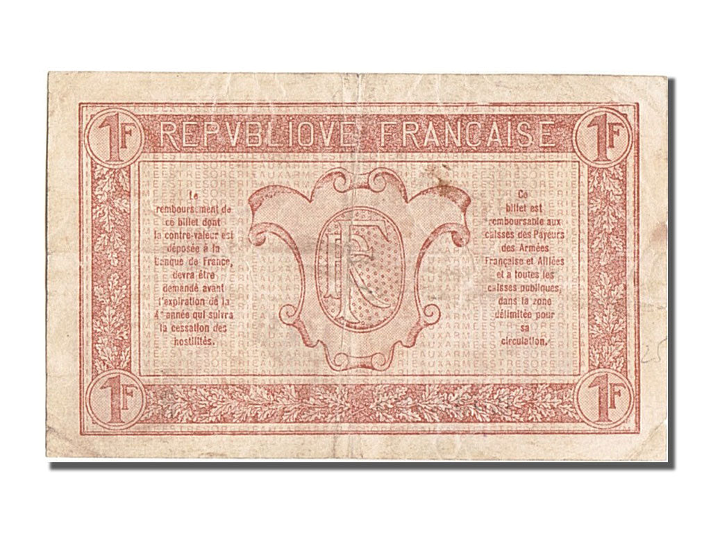 FRANCE, 1 Franc, 1917-1919 Army Treasury, 1919, EF(40-45), 0535495, Fayette...