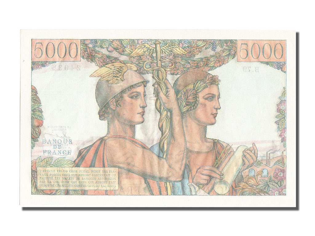 France, 5000 Francs, 5 000 F 1949-1957 ''Terre et Mer'', 1951, KM #131c,...